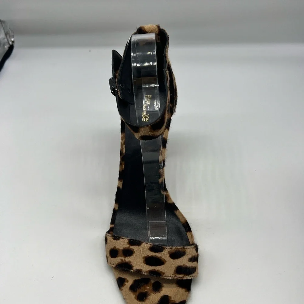 Diane Von Furstenberg - Chain-link Leopard Ankle Strap Open Toe High Heels SZ 11